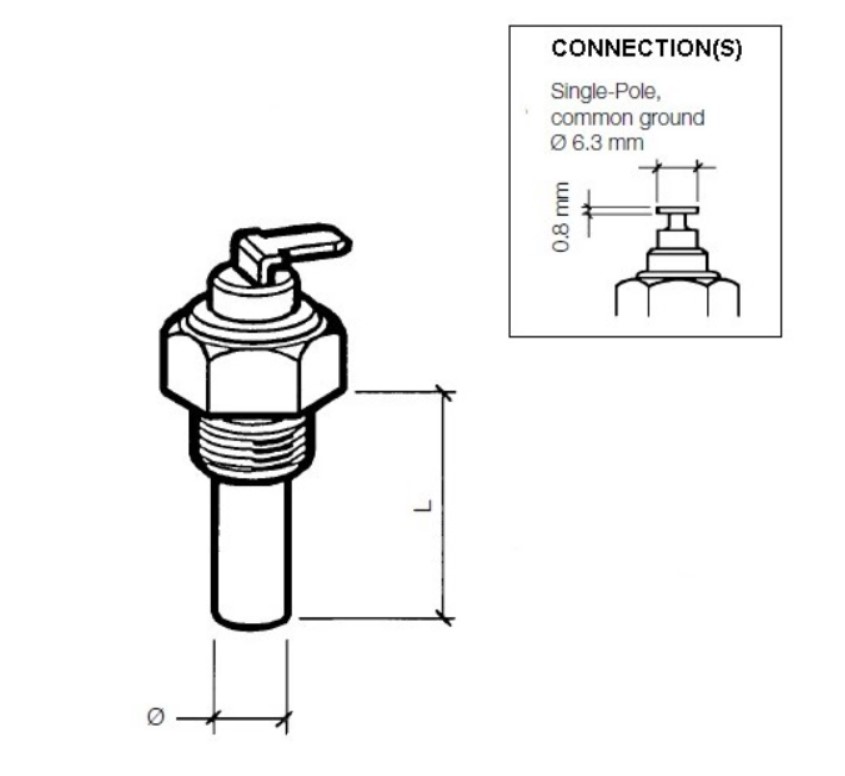 Grafik zu Daten des VDO Temperaturgebers mit M14x1,5 Gewinde