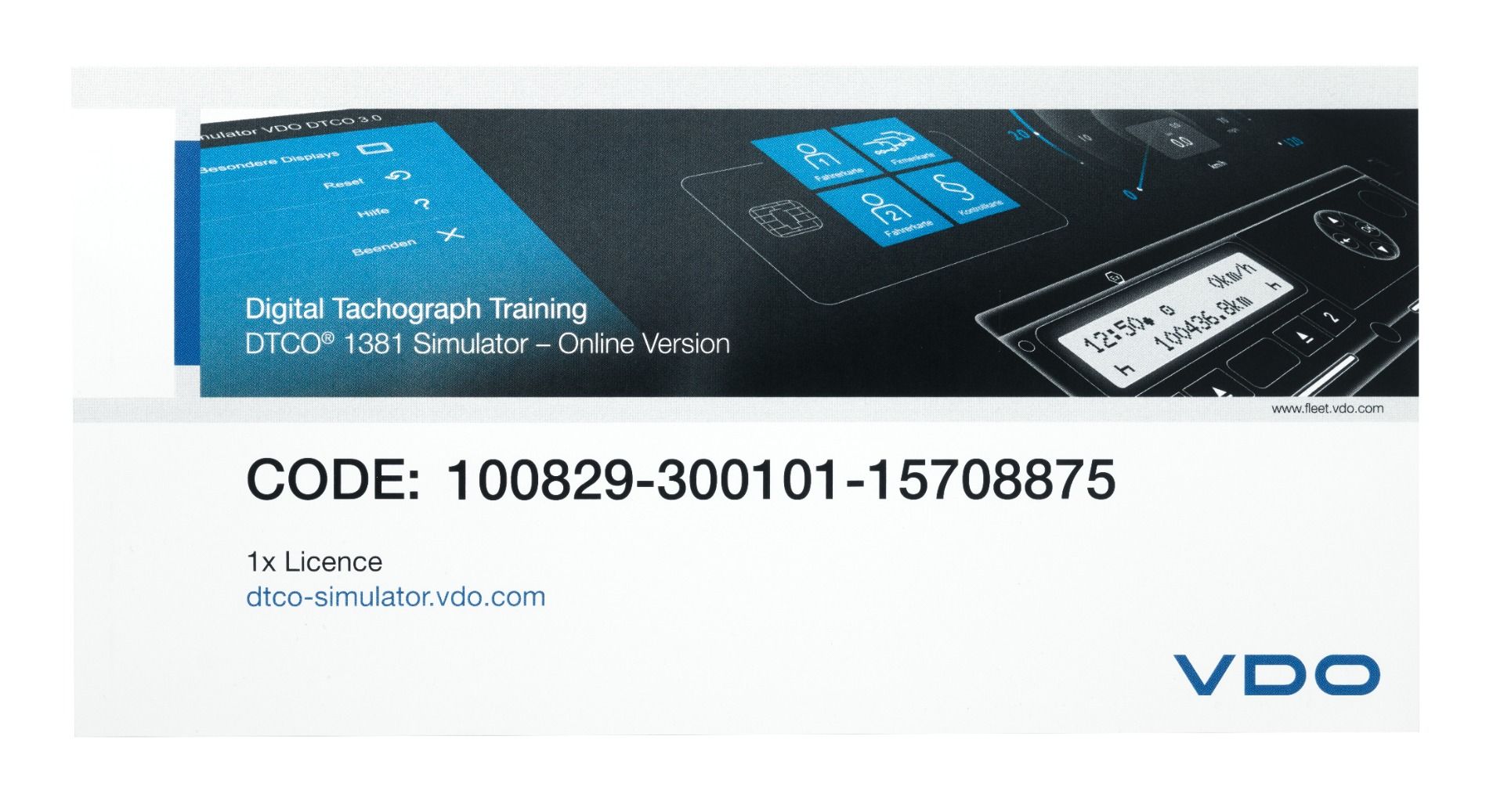 VDO DTCO Online Simulator für Tachografen 1.x bis 4.0e, Lizenz-PIN für 10 Lizenzen